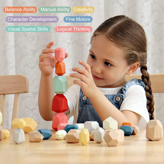 Wooden Stone Stacking Blocks Toys Baby Pionneers