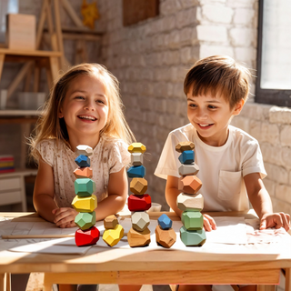 Wooden Stone Stacking Blocks Toys Baby Pionneers